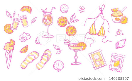 Vintage sketch pattern with yellow lemon fruits Vintage sketch pattern with yellow lemon fruits 140288307