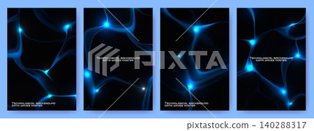 Futuristic ai poster set with flowing wavy lines, Futuristic ai poster set with flowing wavy lines, 140288317