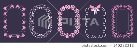 Cute lace frames with floral pattern, frills, bows Cute lace frames with floral pattern, frills, bows 140288318