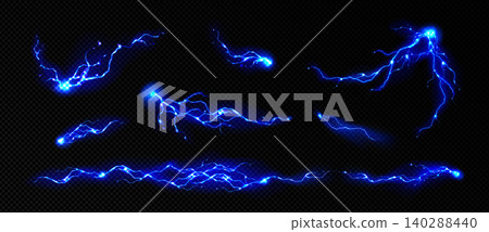 Blue lightning bolts set on transparent background 140288440