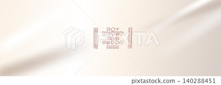 Foil satin beige template with gradient cosmetic luxury pattern. Folk vector micrographics in foil pattern. Creamy bg with graphic scribble and naive symbol. Craft label on beauty nacre paper 140288451