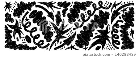 Charcoal freeform blobs and star with arrow, cloud set. Abstract charcoal shapes pattern with free form amoeba splodge, star and squiggle for poster print. Vector ink splotch, blinks dots set isolated Charcoal freeform blobs and star with arrow, cloud set. Abstract charcoal shapes pattern with free form amoeba splodge, star and squiggle for poster print. Vector ink splotch, blinks dots set isolated 140288459