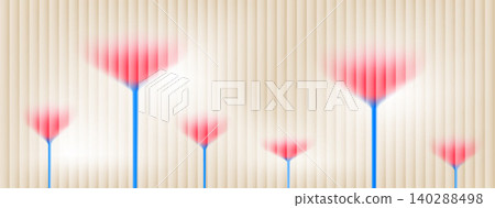 Playful flower ribbed glass effect with smooth gradation and blur. Row of pink poppy blooms on neutral beige ribbed wall. Vector tulip flower backdrop with frosted glass for greeting card or promo Playful flower ribbed glass effect with smooth gradation and blur. Row of pink poppy blooms on neutral beige ribbed wall. Vector tulip flower backdrop with frosted glass for greeting card or promo 140288498
