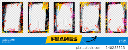 Bold graffiti frame set with splashy paint borders and grunge edges. Red and blue graffiti splash and spots on transparent as png checker backdrop with frame. Vector hip hop element for music flyer Bold graffiti frame set with splashy paint borders and grunge edges. Red and blue graffiti splash and spots on transparent as png checker backdrop with frame. Vector hip hop element for music flyer 140288513