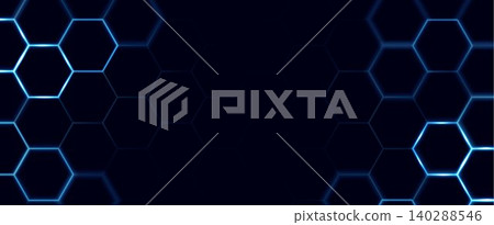 Abstract hexagon pattern with glowing blue grid 140288546