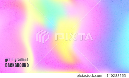 Foil grain pastel texture with rainbow gradient for poster card. Iridescent holographic foil blur with dreamy grainy pattern in pink. Vector hologram backdrop by soft paint tie dye presentation bg 140288563