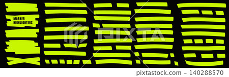 Highlight marker text strokes with rough felt edges for bold patch emphasis. Green swipe scribble lines and underline elements on dark backdrop. Vector highlight text marker set for poster isolated Highlight marker text strokes with rough felt edges for bold patch emphasis. Green swipe scribble lines and underline elements on dark backdrop. Vector highlight text marker set for poster isolated 140288570