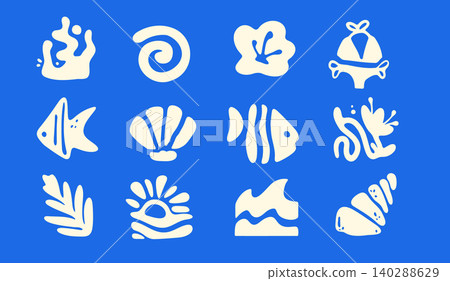 Set of abstract boho icons with sea elements Set of abstract boho icons with sea elements 140288629