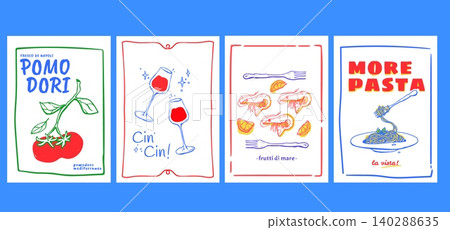 Italian summer poster set with traditional seafood Italian summer poster set with traditional seafood 140288635