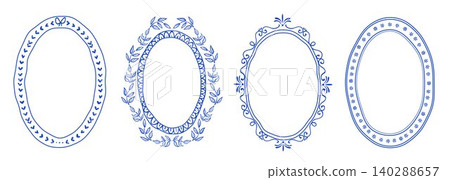 Italian blue frames with wavy doodle pattern 140288657