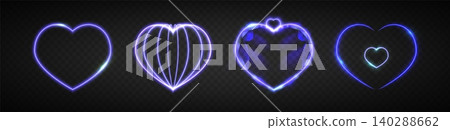 Realistic set of blue neon hearts glowing 140288662