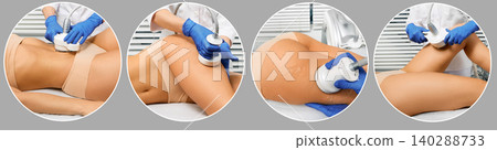 Cavitation of human body in cosmetology, set. Ultrasonic cavitation fat loss procedure removing cellulite on female belly, legs and buttocks for slim body Cavitation of human body in cosmetology, set. Ultrasonic cavitation fat loss procedure removing cellulite on female belly, legs and buttocks for slim body 140288733