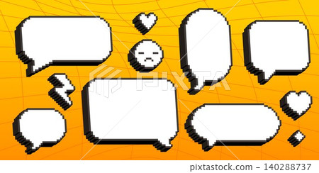 Pixel 3D speech bubbles and emoji icons Pixel 3D speech bubbles and emoji icons 140288737