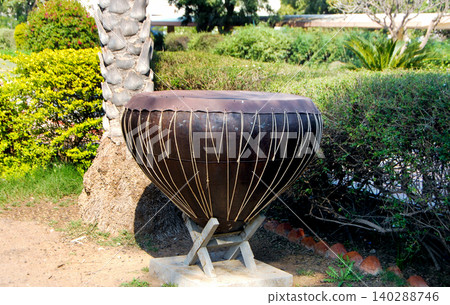Large Traditional Drum Sculpture Displayed in Outdoor Park Large Traditional Drum Sculpture Displayed in Outdoor Park 140288746