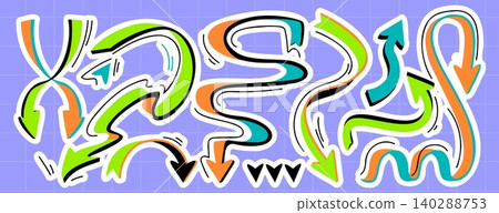 Color doodle 3d arrows set with playful curves Color doodle 3d arrows set with playful curves 140288753