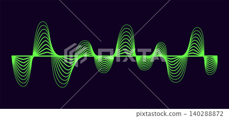 Vector music sound waves. Audio digital equalizer technology, console panel, musical pulse. Dark background 140288872