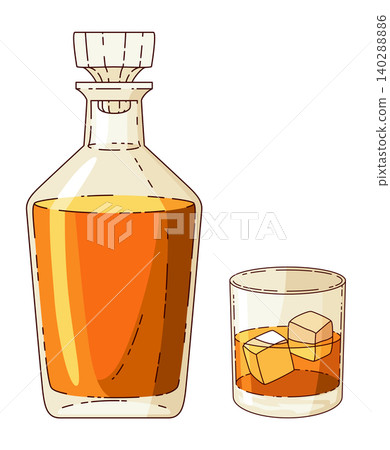 Whiskey bottle. Product packaging brand design. Mock up bottle of bourbon whiskey alcohol drink. Advertising banner vector colored illustration 140288886