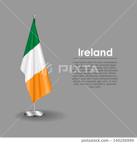 Irish national flag on a metallic vertical stand. Vector illustration. Irish national flag on a metallic vertical stand. Vector illustration. 140288999