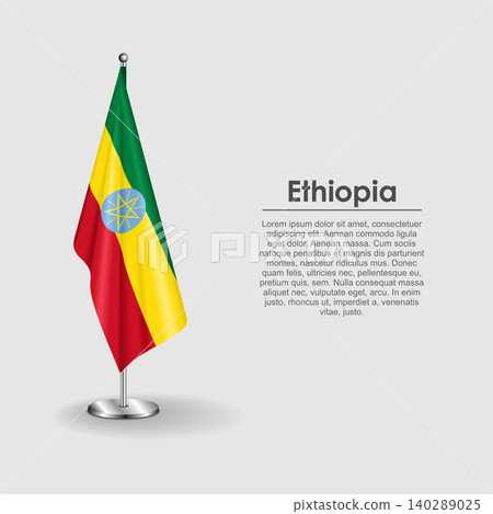 Ethiopian national flag on a metallic vertical stand. Vector illustration. Ethiopian national flag on a metallic vertical stand. Vector illustration. 140289025