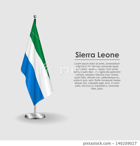 Sierra Leone national flag on a metallic vertical stand. Vector illustration. Sierra Leone national flag on a metallic vertical stand. Vector illustration. 140289027