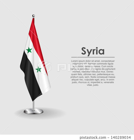 Syrian national flag on a metallic vertical stand. Vector illustration. Syrian national flag on a metallic vertical stand. Vector illustration. 140289034