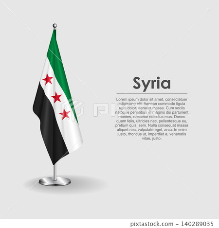 Syrian national flag on a metallic vertical stand. Vector illustration. Syrian national flag on a metallic vertical stand. Vector illustration. 140289035