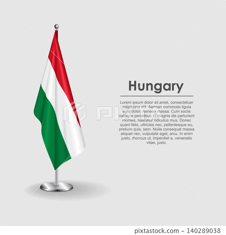 Hungarian national flag on a metallic vertical stand. Vector illustration. Hungarian national flag on a metallic vertical stand. Vector illustration. 140289038