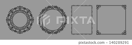 Set of decorative frames Elegant vector element for design in Eastern style, place for text. Floral black and gray frames. Lace illustration for invitations and greeting cards Set of decorative frames Elegant vector element for design in Eastern style, place for text. Floral black and gray frames. Lace illustration for invitations and greeting cards 140289291