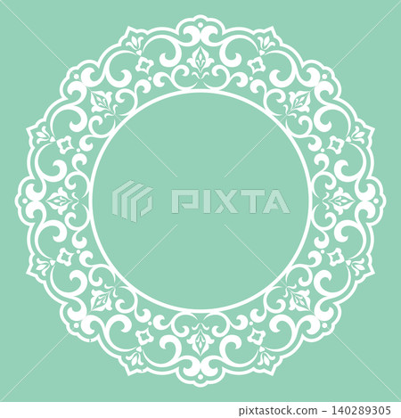 Decorative frame Elegant vector element for design in Eastern style, place for text. Floral green and white frame. Lace illustration for invitations and greeting cards 140289305