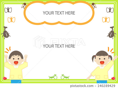 A frame material with copy space featuring illustrations of a boy and girl in kindergarten uniforms_Hand-drawn insects A frame material with copy space featuring illustrations of a boy and girl in kindergarten uniforms_Hand-drawn insects 140289429