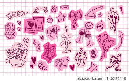 Cute scrapbook stickers for Valentine Day collage 140289448