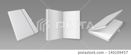 Realistic 3D notebook mockup, blank white pages Realistic 3D notebook mockup, blank white pages 140289457