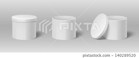 White cylindrical gift boxes set on background White cylindrical gift boxes set on background 140289520