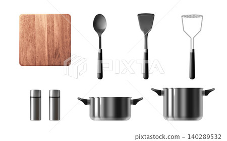 Realistic 3D kitchen utensils isolated on white 140289532