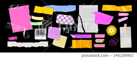 Ripped memo notes and stickers for y2k collage Ripped memo notes and stickers for y2k collage 140289901