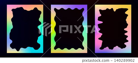 Abstract rainbow scalloped frames set on black 140289902