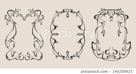 Vintage art nouveau frames, ornate floral borders 140289925