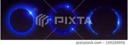 Blue neon halo, glowing circular light effect Blue neon halo, glowing circular light effect 140289948