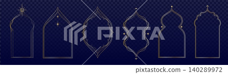 Ramadan arch frame with golden geometric pattern Ramadan arch frame with golden geometric pattern 140289972