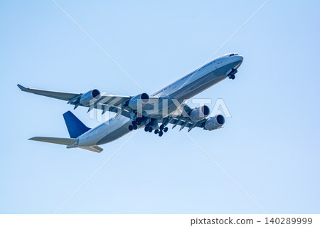 An Airbus A340 taking off for an overseas destination. An Airbus A340 taking off for an overseas destination. 140289999