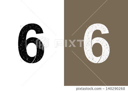 黑白數字6，復古風格設計素材。 140290268