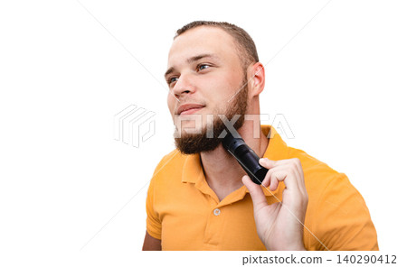 Caucasian man uses a throatophone to speak after removing the vocal cords. Laryngophone helping human to talk Caucasian man uses a throatophone to speak after removing the vocal cords. Laryngophone helping human to talk 140290412