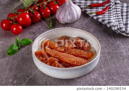 Bowl of cooked pork tripe with fresh vegetables Bowl of cooked pork tripe with fresh vegetables 140290534