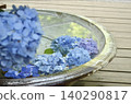 Blue hydrangeas floating on the water 140290817