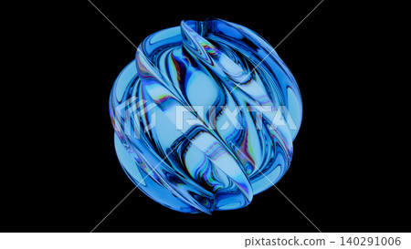 Glass Sphere Twisted Blue Iridescent Swirling Surface Black Background 3D Render Glass Sphere Twisted Blue Iridescent Swirling Surface Black Background 3D Render 140291006