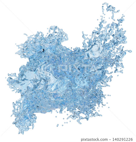 Water splash appears in a three dimensional design with clear details. The splash shows droplets and waves isolated from any background for a distinct view Water splash appears in a three dimensional design with clear details. The splash shows droplets and waves isolated from any background for a distinct view 140291226