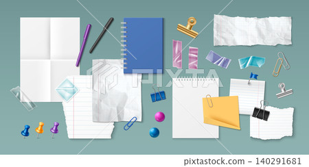 3d realistic torn paper pieces, notebook pages 140291681