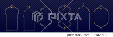 Ramadan arch frame with golden geometric pattern Ramadan arch frame with golden geometric pattern 140291820