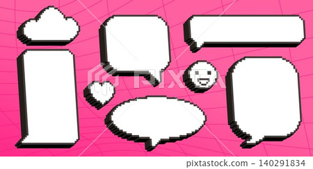 Pixel 3D speech bubbles and emoji icons Pixel 3D speech bubbles and emoji icons 140291834
