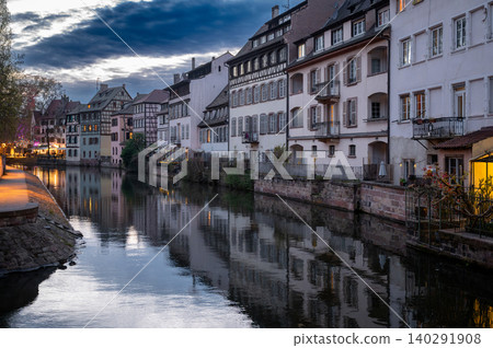Evening Postcard View Petite France Canal Glowing Windows Evening Postcard View Petite France Canal Glowing Windows 140291908